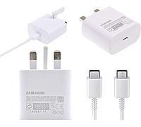 Samsung Original 25W Super Fast USB-C Mobile Phone Mains Plug/Wall Charger for Galaxy S24 Ultra, S21+ 5G, Note20 5G & Includes Braided Type C Cable