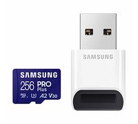 Samsung Pro Plus microSD Memory Card + Reader, 256GB MicroSDXC, Up to 180 MB/s, Full HD & 4K UHD, UHS-I, C10, U3, V30, A2 for Android Phones, Tablets, GoPRO, DJI Drone, MB-MD256SB/AM, 2023