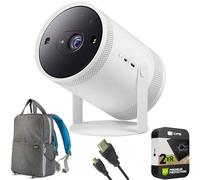Samsung SP-LFF3CLAXXZA The Freestyle Projector 2nd Gen with Gaming Hub Bundle with Backpack for Mirrorless and DSLR Cameras + 6 Feet Micro-HDMI to HDMI A/V Cable + 2 Year CPS Enhanced Protection Pack