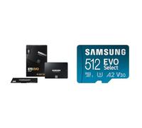 Samsung SSD 870 EVO, 1 TB, Form Factor 2.5”, Intelligent Turbo Write, Magician 6 Software, Black & EVO Select 512GB microSDXC UHS-I U3 130MB/s Full HD & 4K UHD Memory Card inc. SD-Adapter, Blue