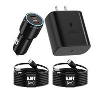 Samsung Super Fast Charger Type C Kit,45W PD USB C Wall/Car Charger for Samsung Galaxy S25/S24/S23/S22/Plus/Ultra/FE/Note 20/10/A71,2020/2018 Pad Pro/Air,with 2X USB C-to-C Cable(6.6ft)