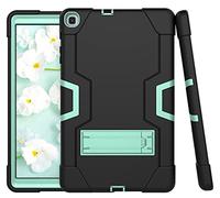 Samsung Tab A 8.0 (2019) T290/T295 Case with Kickstand, Durable Hard Hybrid with Heavy Hard Hybrid Three Layer Protective Cover Tablet Silicone Case (Black + Aqua)