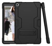 Samsung Tab A 8.0 (2019) T290/T295 Case with Kickstand, Durable Heavy Shock Rake Harthybrid Three Layer Protective Cover Tablet Silicone Case (Black + Black)