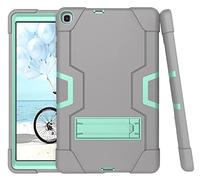 Samsung Tab A7lite 8.7 T225/T220 (2021) Case with Kickstand, Durable Heavy Shock Rake Harthybrid Three Layer Protective Cover Tablet Silicone Case (Grey + Aqua)