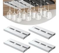 SAMSYOKI Pack of 4 White Wine Glass Holders, Hanging Glass Holder, Self-Adhesive, Under Cabinet, Stemware Rack, No Drilling, for Kitchen, Bar, Restaurant