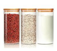 SAMTEK 3 Pack Clear Glass Food Storage Jars with Airtight Bamboo Lids | 900ml Pasta Storage Containers for Pasta, Flour, Nuts, Coffee Beans, BPA-Free Glass Storage Jars