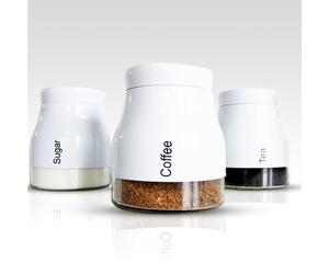 SAMTEK 3-Piece Coffee Tea Sugar Canisters Set, Kitchen Canisters | with Screw Lid, Durable Glass Storage Canisters, Hand Wash Only, Countertop Storage