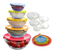 SAMTEK Glass Bowls with Lids - 5 Piece Glass Salad Bowl Set - Meal Prep Containers with Colorful Lids - Food Storage Containers for Baking, Serving, Dishwasher Safe