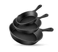 SAMTEK Pre-Seasoned Cast Iron Skillet Frying Pans Oven Safe Cookware Oven Safe Griddle Pan Pots Cast Iron Frying Pan for Indoor Barbeque Campfire 6in 15cm 8in 20cm 10in 25cm 3Pcs Black