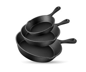 SAMTEK Pre-Seasoned Cast Iron Skillet, Piece Oven Safe Cast Iron Frying Pans, Non- Stick Pan, Induction Compatible Cookware for Indoor & Outdoor Use 6-Inch 15cm 8-Inch 20cm 10-Inch 25cm Black