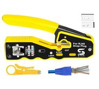 SAMTEK RJ45 Crimp Tool Kit - All in One Pass Through Ethernet Crimping Tool for Cat5, Cat6, Cat7 Cables - Includes RJ45 Crimping Tool with 2 Extra Blades - Network Cable Repair Tool Set (Yellow)