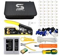 SAMTEK RJ45 Crimp Tool Kit, All in One Pass Through Ethernet Crimping Tool for Cat5/Cat6/Cat7 & RJ11 for Telephone Line Connector - Includes Cable Cutter, Cable Tester, Stripper, Screwdriver
