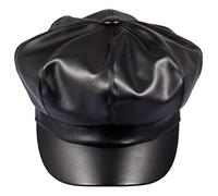 Samtree Women Newsboy Hats, Visor Beret Cabbie Hat 8 Panel Ivy Cap PU Leather - black - S/M