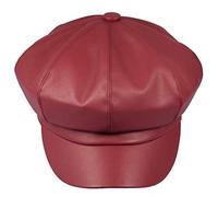 Samtree Women Newsboy Hats, Visor Beret Cabbie Hat 8 Panel Ivy Cap PU Leather - red - S/M