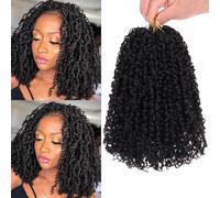Samtress 10 Inch Bohemian Yanky Twist Crochet Braids 8 Packs Natural Black Pre-twisted Passion Twist Crochet Braids Bouncy Spring Twist Hair Pre-twisted Mini Curly Twist Crochet Braids Synthetic (#1B)