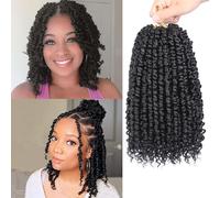 Samtress 10 Inch Passion Twist Crochet Hair 8 Packs Short Pre-twisted Passion Twist Hair Water Wave Crochet Braids Synthetic Black Prelooped Curly Twist Braiding Hair Extensions for Women (#1B)