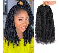 Samtress 12 Inch Pretwisted Passion Twist Hair 8 Packs Natural Black Pre Looped Passion Twist Crochet Hair Water Wave Crochet Braids Synthetic Short Curly Braiding Hair Extensions for Women (#1B)