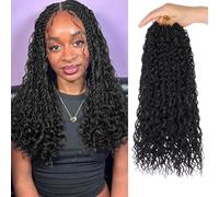 Samtress 14 Inch 9 Packs Boho Senegalese Twist Crochet Hair Synthetic Natural Black Boho Island Twist Crochet Braids Extensions Pre-Looped Goddess Twist Crochet Hair for Women (#1B)
