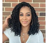 Samtress 14 Inch Boho Box Braids Crochet Hair 8 Packs Natural Black Goddess With Curly Ends Pre-Looped Bohemian Messy Synthetic Braiding Hair for Women (#1B)
