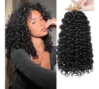 Samtress 14 Inch Curly Crochet Hair 8 Packs GoGo Curl Crochet Hair Extensions Natural Black Deep Wave Braiding Hair Synthetic for Women Bohemian Water Wave Crochet Braids (#1B)