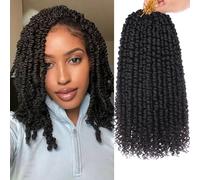 Samtress 14 Inch Passion Twist Crochet Hair 8 Packs Natural Black Pre-twisted Water Wave Crochet Twist Hair Synthetic Pre Looped Bohemian Curly Hair Extensions for Women (#1B)