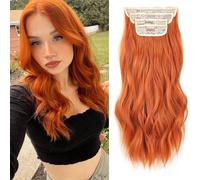Samtress 16 Inch Clip in Hair Extensions Orange Red 4 PCS Hair Extensions Long Wavy Clip Extension Synthetic Fiber Hairpiece Hair for Women (#350)