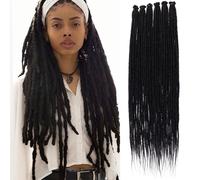 Samtress 18 Inch 20 Strands Thin 0.6cm Dreadlock Extensions Reggae Hip-hop Synthetic Hair Crochet Braiding Hair Extensions Handmade Loc Crochet Hair Black (#1B)