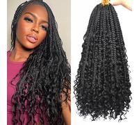 Samtress 18 Inch Boho Box Braids Crochet Hair 8 Packs Natural Black Goddess With Curly Ends Pre-Looped Bohemian Messy Synthetic Braiding Hair for Women (#1B)