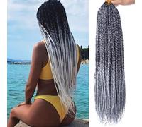 Samtress 18 Inch Box Braids Crochet Hair 8 Packs Ombre Gray Pre-looped Knotless Medium 3X Braids 144 Strands Boho Braids Hair Extensions Goddess Box Braids Crochet Hair for Woman(#TGrey)