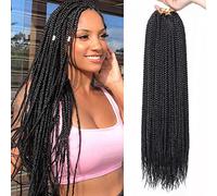 Samtress 18 Inch Box Braids Crochet Hair Pre-looped Knotless Medium 3X Braids 8 Packs144 Strands Natural Black Box Braids Hair Extensions for Women Synthetic Braiding Hair (#1B)