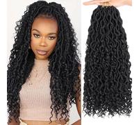 Samtress 18 Inch Goddess Faux Locs Crochet Hair Extensions 8 Packs Pre-looped River Locs Crochet Braids with Curly Ends Natural Black Faux Locs Crochet Braids Synthetic for Black Women (#1B)