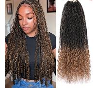 Samtress 18 Inch Senegalese Twist Crochet Hair with Curls 9 Packs Ombre Blonde Boho Island Twist Crochet Hair Extensions Pre-Looped Goddess Boho Senegalese Braids Synthetic for Women (#T27)