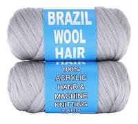Samtress 2 Roll Grey Brazilian Wool Hair for Acrylic Hand Knitting African Box Braids Senegalese Twist Jumbo Braids Dreadlocks Faux Locs Twist Crochet Hair Wraps Synthetic Hair Extensions (#Grey)