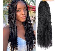 Samtress 22 Inch Passion Twist Crochet Hair 8 Packs Natural Black Pre Looped Corchet Braids for Women Bomb Pre Twisted Water Wave Crochet Braids Curly Bohemian Synthetic Braiding Hair Extensions (#1B)