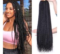 Samtress 24 Inch 8 Packs Box Braids Crochet Hair Pre-looped Knotless Medium 3X Braids Natural Black 144 Strands Boho Braids Hair Extensions for Woman Long Box Braids Crochet Hair Synthetic (#1B)