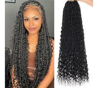 Samtress 24 Inch Boho Senegalese Twist Crochet Hair with Curly Ends 9 Packs Pre-Looped Boho Island Twist Crochet Braids with Curls Bohemian Natural Black Goddess Senegalese Twist Braids for Women(#1B)