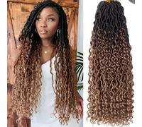 Samtress 24 Inch Goddess Faux Locs Crochet Braids 8 Packs Pre-looped Soft River Faux Locs Crochet Braids with Curly Ends Bohemian Hippie Locs Synthetic Braiding Hair for Women (#1B/30/27)
