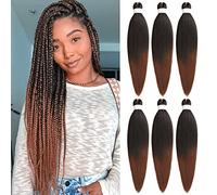 Samtress 24 Inch Pre Stretched Braiding Hair 6 Packs Ombre Brown EZ Briad Yaki Texture Kanekalon Synthetic Braiding Hair for Crochet Braids Itch Free Hot Water Setting (#T30)
