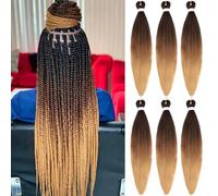Samtress 30 Inch Black Brown Honey Blonde Braiding Hair 6 Packs Pre Stretched Braiding Hair Hot Water Setting Crochet Braids Hair Yaki Texture Kanekalon Synthetic Braiding Hair Extensions (#1B/30/27)