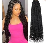 Samtress 30 Inch Boho Senegalese Twist Crochet Hair with Curls 9 Packs Pre-Looped Boho Island Twist Crochet Hair Extensions Long Natural Black Bohemian Goddess Twist Crochet Braids for Women (#1B)