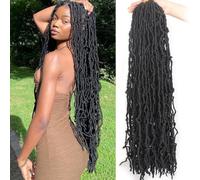 Samtress 30 Inch Faux Locs Crochet Hair 7 Packs Natural Black Pre-looped New Faux Locs Crochet Braids Long Goddess Locs Crochet Hair Curly Soft Locs Braiding Hair Extension for Women (#1B)