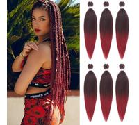 Samtress 30 Inch Pre Stretched Braiding Hair 6 Packs Long Knotless Easy Briad Yaki Texture Kanekalon Synthetic Ombre Burgundy Braiding Hair Fiber Hot Water Setting for Box Braids (#1B/900)