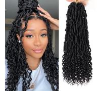 Samtress 7 Packs Faux Locs Crochet Hair With Curly Ends 18 Inch Pre-looped Braiding Hair Goddess Nu Locs Synthetic Braiding Hair Extensions Natural Black Soft Locs Crochet Hair for Women (#1B)