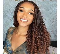 Samtress 8 Packs Boho Box Braids Crochet Braids with Curly Ends 14 Inch Ombre Brown Pre Looped Goddess Box Braids Messy Bohemian Hippie Synthetic Braiding Hair for Women (#T30)