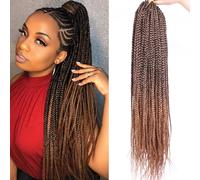 Samtress 8 Packs Box Braids Crochet Hair 18 Inch Ombre Brown Goddess Box Braids Crochet Hair 144 Strands Pre-looped Knotless Synthetic Crochet Braids Hair Extensions for Women (#T30)