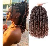 Samtress 8 Packs Ombre Brown Pretwisted Passion Twist Hair 10 Inch Pre Looped Passion Twist Corchet Braids Synthetic Short Bob Bohemian Braids Hair Extensions with Curl Ends for Women (#T30)