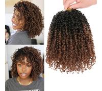 Samtress 8 Packs Pre Looped Yanky Twists Crochet Hair Ombre Brown Passion Twist Braiding Hair 8 Inch Bouncy Spring Twist Hair Short Pre-twisted Mini Curly Twist Crochet Braids Hair Extensions (1B/30)
