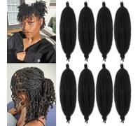 Samtress 8 Packs Pre Separated Springy Afro Kinky Hair 8 Inch Short Marley Twist Braiding Hair Synthetic Natural Black Pre-fluffed Natural Spring Twist Hair for Soft Locs for Women (#1B)