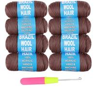 Samtress 8 Roll Brown Brazilian Wool Hair Acrylic Yarn for African Crochet Braids Hand Knitting Twist Wraps Faux Locs Senegalese Twist Jumbo Braiding Box Braids Synthetic Fiber Hair Extensions (#30)