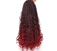 Samtress Boho Box Braids 18 Inch 8 Packs Ombre Burgundy Goddess Box Braids with Cruly Ends Pre Looped Messy Bohemian Box Braids Synthetic Braiding Hair Extensions for Women (#TBUG)